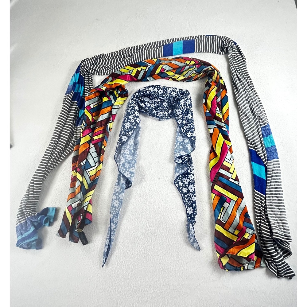 Shein & Unbranded Women Scarf Lot 3pc Floral Geometric‎ Striped Blue Multi Color